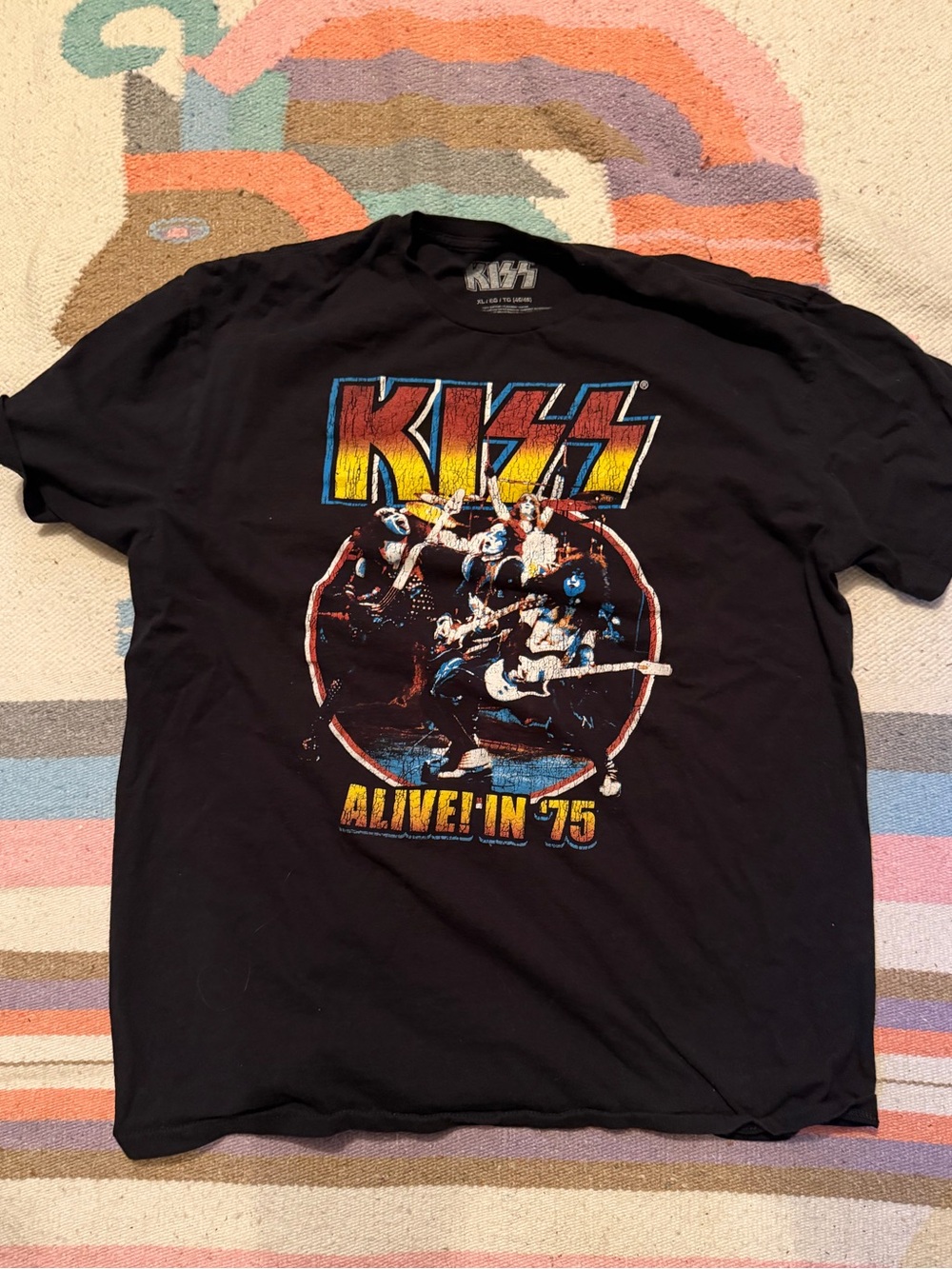 Kiss Band Alive in '75 Vintage Style Concert Graphic T-Shirt Black XL
